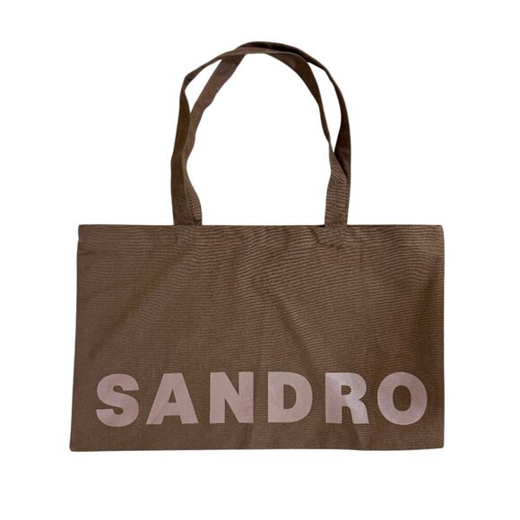 Sandro Paris Brown Canvas Tote Bag 100% Cotton Open Top EUC - Picture 4 of 4